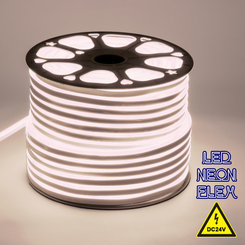 GloboStar® 70561 OVALE 120° Degree Neon Flex Epistar LED SMD 2835 1m 12W/m 120LED/m 1140lm/m 120° DC 24V Αδιάβροχη IP68 Φυσικό Λευκό 4500K Dimmable