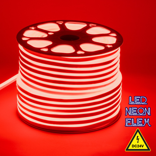 GloboStar® 70563 OVALE 120° Degree Neon Flex Epistar LED SMD 2835 1m 12W/m 120LED/m 840lm/m 120° DC 24V Αδιάβροχη IP68 Κόκκινο Dimmable