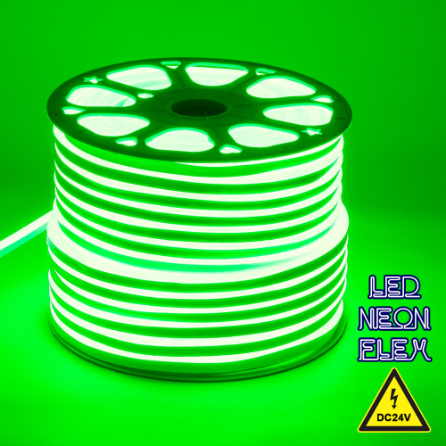 GloboStar® 70564 OVALE 120° Degree Neon Flex Epistar LED SMD 2835 1m 12W/m 120LED/m 840lm/m 120° DC 24V Αδιάβροχη IP68 Πράσινο Dimmable