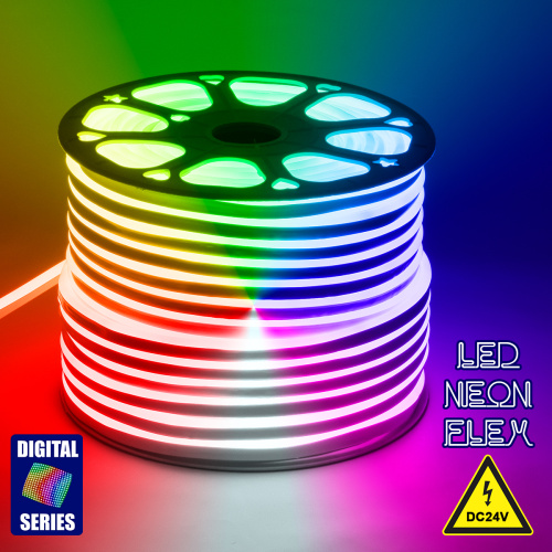 GloboStar® 70569 OVALE 120° Degree Neon Flex Epistar LED SMD 5050 1m 18W/m 60LED/m 1260lm/m 120° DC 24V Αδιάβροχη IP68 Digital Magic Addressable IC WS2811 RGB Dimmable