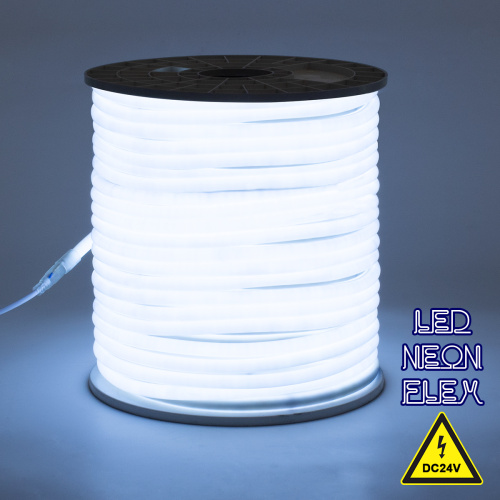 GloboStar® 70580 TUBE 360° Degree Neon Flex Epistar LED SMD 2835 1m 12W/m 120LED/m 1200lm/m 360° DC 24V Αδιάβροχη IP68 Ψυχρό Λευκό 6000K Dimmable