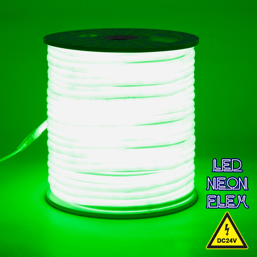 GloboStar® 70584 TUBE 360° Degree Neon Flex Epistar LED SMD 2835 1m 12W/m 120LED/m 840lm/m 360° DC 24V Αδιάβροχη IP68 Πράσινο Dimmable