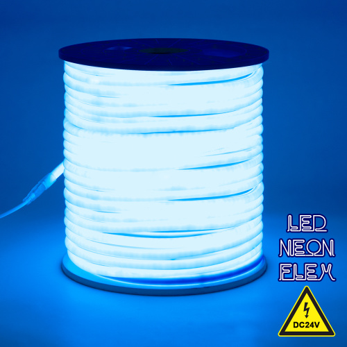 GloboStar® 70585 TUBE 360° Degree Neon Flex Epistar LED SMD 2835 1m 12W/m 120LED/m 840lm/m 360° DC 24V Αδιάβροχη IP68 Μπλε Dimmable