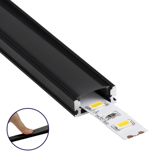 GLOBOSTAR® ALP-LINEAR SURFABO 70806-3M Επιφανειακό Προφίλ Αλουμινίου με Μαύρο Φιμέ Πατητό Κάλυμμα για Ταινίες LED IP20 - Μαύρο - Μ300 x Π1.6 x Υ0.7cm - Πακέτο 5 Τεμαχίων