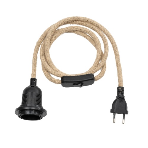 GLOBOSTAR® WHIP 77660 Μοντέρνο DIY Φωτιστικό με Υφασμάτινο Καλώδιο, Ντουί 1 x E27, Διακόπτη On/Off & Πρίζα AC 220-240V IP20 - Μπεζ & Μαύρο - Μ140 x Π5.8 x Υ5.8cm