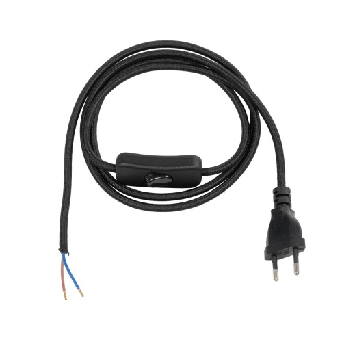 GLOBOSTAR® WHIP 77669 Μοντέρνο DIY Φωτιστικό με Υφασμάτινο Καλώδιο, Ντουί 1 x E27 & Διακόπτη On/Off AC 220-240V IP20 - Μαύρο - Μ140 x Π2.7 x Υ1.9cm