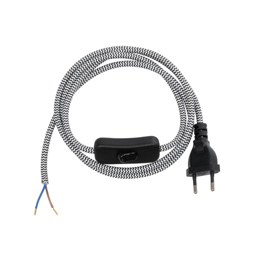 GLOBOSTAR® WHIP 77670 Μοντέρνο DIY Φωτιστικό με Υφασμάτινο Καλώδιο, με Διακόπτη On/Off AC 220-240V IP20 - Ασημί & Μαύρο - Μ140 x Π2.7 x Υ1.9cm