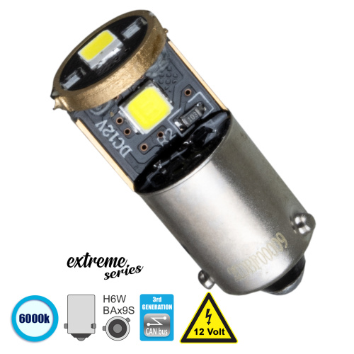 GloboStar® BAx9S - T4W 81296  Λάμπα Αυτοκινήτου 3rd Generation Can-Bus Extreme Series LED 3 SMD 3030 3W 450lm 360° DC 12V IP20 Ψυχρό Λευκό 6000K