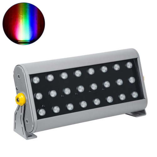 GLOBOSTAR® FLOOD-HENA 90643 Προβολέας Σποτ Wall Washer LED 48W 4800lm 30° DC 24V Αδιάβροχο IP65 RGB DMX512 Dimmable - Ασημί - Μ39 x Π6 x Υ17cm - 3 Χρόνια Εγγύηση