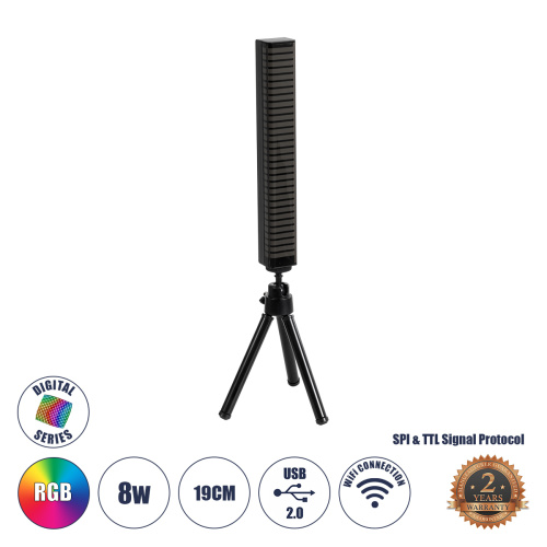 GLOBOSTAR® DIGICOLUMN 90761 Μοντέρνο Επιτραπέζιο Γραμμικό Ψηφιακό Φωτιστικό Digital Pixel Symphony Bar με RF Ασύρματο Χειριστήριο LED 8W 640lm 90° DC 5V με USB 2.0 IP20 Πολύχρωμο RGB Dimmable - Μαύρο - Μ3.4 x Π2.5 x Υ122cm - 2 Χρόνια Εγγύηση