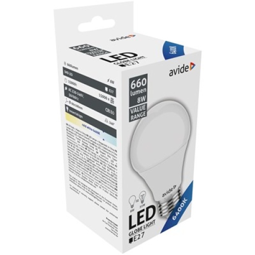 Avide Value LED Σφαιρική E27 8W CW 6400K