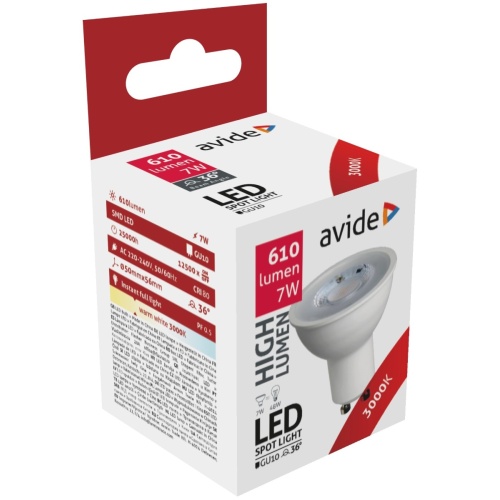 Avide LED Σπότ Αλουμίνιο + Πλαστικό 7W GU10 36° Θερμό 3000K Υψηλής Φωτεινότητας