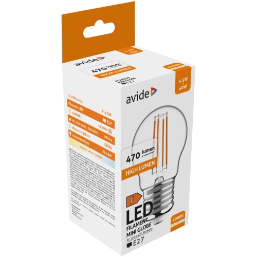 Avide LED Filament Mini Σφαιρική 4.5W E27 NW 4000K