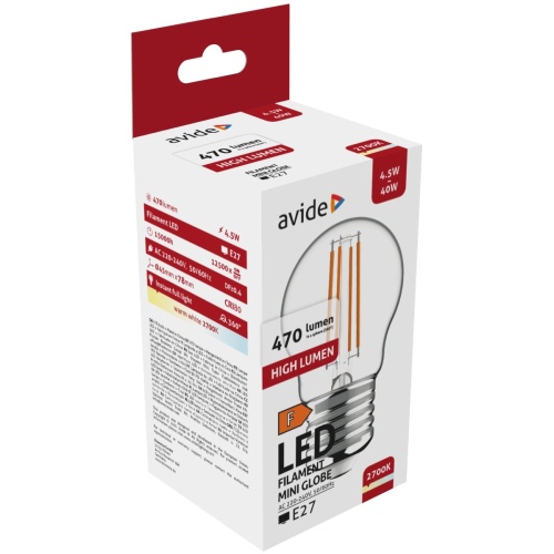 Avide LED Filament Mini Σφαιρική 4.5W E27 WW 2700K