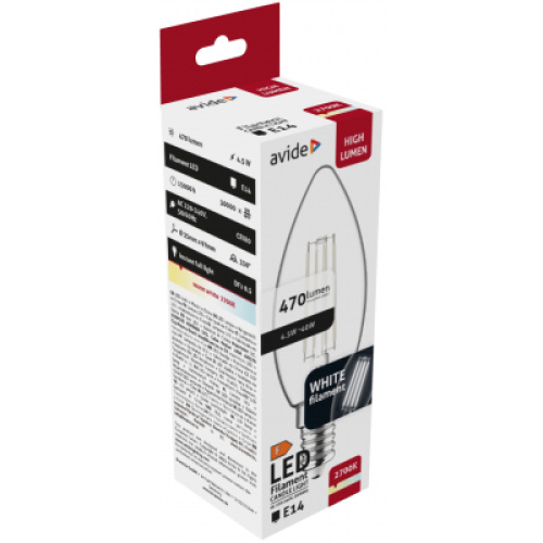 Avide LED White Filament Κερί 4.5W E14 WW 2700K