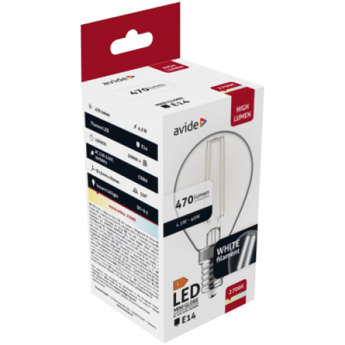 Avide LED White Filament Mini Σφαιρική 4.5W E14 WW 2700K