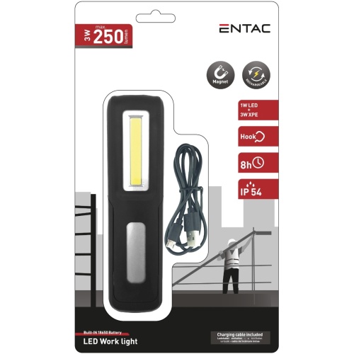 Entac Φακός Εργασίας Επαναφορτιζόμενος 1W LED + 3W XPE