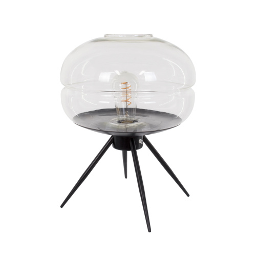 GloboStar® JAVAN 00736 Μοντέρνο Επιτραπέζιο Φωτιστικό Πορτατίφ Μονόφωτο 1 x E27 IP20 Διάφανο Γυαλί με Μαύρο Μέταλλο - Μ30 x Π30 x Υ19cm