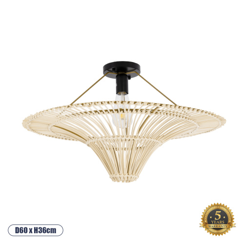 GLOBOSTAR® PALERMO 02152 Boho Κρεμαστό Φωτιστικό Οροφής με Ντουί 1 x E27 AC 220-240V IP20 - Μπεζ - Μ60 x Π60 x Υ36cm