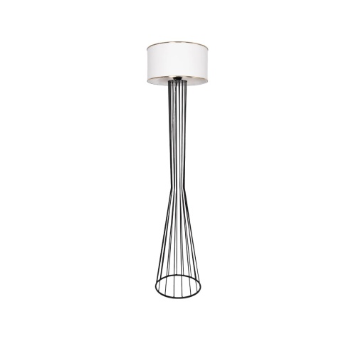 GloboStar® NOVA 201-0036 Μοντέρνο Επιδαπέδιο Φωτιστικό 1 x E27 IP20 Μαύρο Μεταλλό με Λευκό Ύφασμα - Μ36 x Π36 x Υ148cm