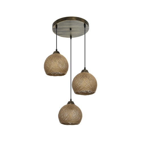 GLOBOSTAR® YASAM 203-0025 Vintage Κρεμαστό Φωτιστικό Οροφής με Ντουί 3 x E27 AC 220-240V IP20 - Καφέ - Μ42 x Π42 x Υ54cm