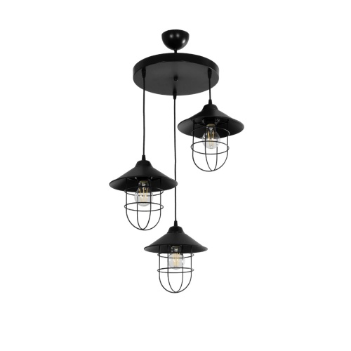 GLOBOSTAR® CAGE 203-0097 Vintage Κρεμαστό Φωτιστικό Οροφής με Ντουί 3 x E27 AC 220-240V IP20 - Μαύρο - Μ45 x Π45 x Υ45cm
