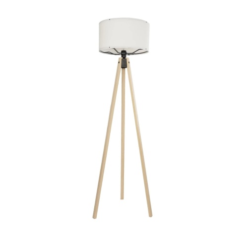 GloboStar® SAGA 204-0046 Μοντέρνο Eπιδαπέδιο Φωτιστικό Μονόφωτο 1 x E27 IP20 Μπεζ Ξύλο με Λευκό Ύφασμα - Μ38 x Π38 x Υ140cm