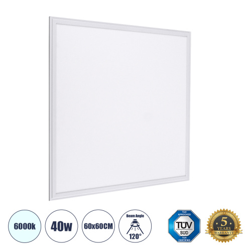 GLOBOSTAR® PANELETI 60206 Χωνευτό Panel Οροφής 60x60 LED 40W 4000lm 120° UGR<19 AC 220-240V IP20 Ψυχρό Λευκό 6000K - Lumileds SMD Chip & TÜV SÜD Driver - Λευκό Γαλακτερό - Μ60 x Π60 x Υ1.5cm / Q56 x 56cm - 5 Χρόνια Εγγύηση