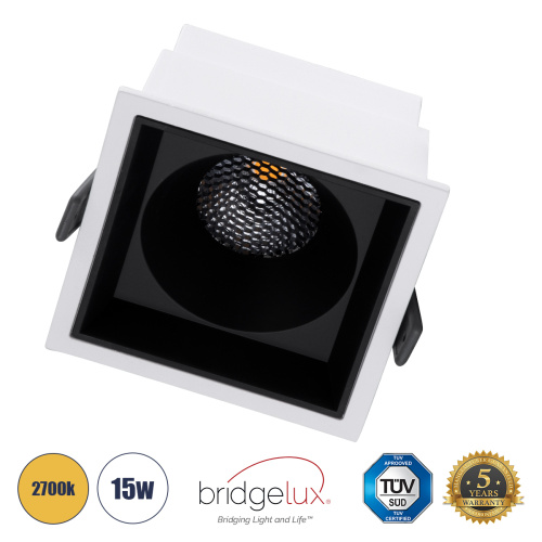 GLOBOSTAR® PLUTO-B 60277 Χωνευτό Downlight Σποτ με Honeycomb Anti Glare Reflector LED 15W 1875lm 38° AC 220-240V IP20 Θερμό Λευκό 2700K - Bridgelux COB Chip & TÜV SÜD Driver - Λευκό & Μαύρο Ματ - Μ10.4 x Π10.4 x Υ6.5cm / Q9.5 x 9.5cm - 5 Χρόνια Εγγύηση