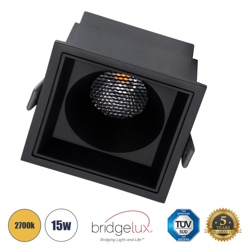 GLOBOSTAR® PLUTO-B 60281 Χωνευτό Downlight Σποτ με Honeycomb Anti Glare Reflector LED 15W 1875lm 38° AC 220-240V IP20 Θερμό Λευκό 2700K - Bridgelux COB Chip & TÜV SÜD Driver - Μαύρο Ματ - Μ10.4 x Π10.4 x Υ6.5cm / Q9.5 x 9.5cm - 5 Χρόνια Εγγύηση
