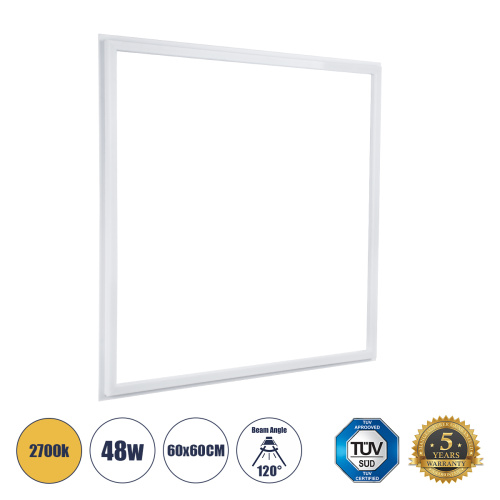 GLOBOSTAR® FRAMELIN 60370 Χωνευτό Panel Οροφής 60x60 LED 48W 5280lm 120° CRI≥85Ra UGR<19 AC 220-240V IP20 Θερμό Λευκό 2700K - Lumileds SMD Chip & TÜV SÜD Driver - Λευκό Γαλακτερό - Μ60 x Π60 x Υ1.5cm / Q56 x 56cm - 5 Χρόνια Εγγύηση