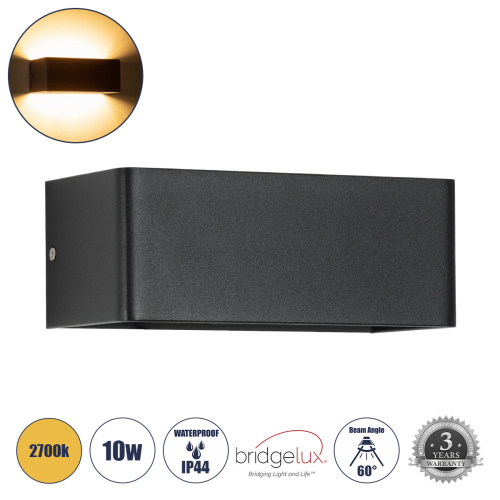 GLOBOSTAR® CIRCOA 60544 Μοντέρνο Φωτιστικό Τοίχου - Απλίκα LED 10W 1080lm 60° AC 220-240V IP44 Θερμό Λευκό 2700K - Bridgelux COB Chip & TÜV SÜD Driver - Μαύρο Ματ - Μ20 x Π8 x Υ10cm - 5 Χρόνια Εγγύηση