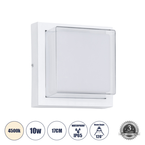 GLOBOSTAR® NEXUS 60769 Μοντέρνο Φωτιστικό Τοίχου - Απλίκα LED 10W 1050lm 120° AC 220-240V Αδιάβροχο IP65 Φυσικό Λευκό 4500K - Bridgelux SMD Chip - Λευκό Ματ - Μ17 x Π17 x Υ9cm - 3 Χρόνια Εγγύηση