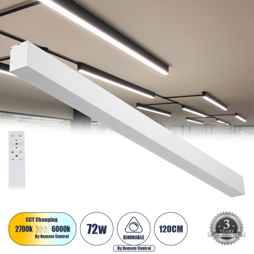 GLOBOSTAR® ORION 61031-S Μοντέρνο Φωτιστικό Οροφής LED 72W 8600lm 120° AC 220-240V IP20 Ρυθμιζόμενο Λευκό CCT με Χειριστήριο από 2700K έως 6000K Dimmable - Lumileds SMD Chip - Λευκό Ματ - Μ120 x Π5.5 x Υ7cm - 3 Χρόνια Εγγύηση