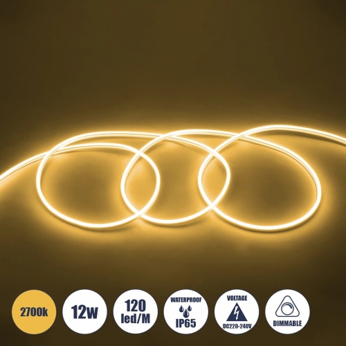 GLOBOSTAR® NEOVALE 70572 Ταινία Neon Flex LED 12W/m 840lm/m 120° DC 220-240V Αδιάβροχο IP65 120 x SMD2835 Chip/m Θερμό Λευκό 2700K Dimmable - Μ100 x Π0.8 x Υ1.6cm - 3 Χρόνια Εγγύηση