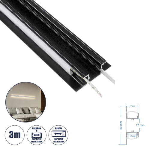 GLOBOSTAR® ALP-WALL-UPDOWN CONCEALED 70845-3M Επιφανειακό Προφίλ Αλουμινίου Ειδικό για Δημιουργία Κρυφού Φωτισμού Up & Down με Λευκό Γαλακτερό Πατητό Κάλυμμα για Ταινίες LED IP20 - Μαύρο & Λευκό - Μ300 x Π5 x Υ1.7cm
