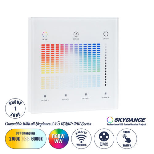 GloboStar® 73153 T15-S SKYDANCE Ασύρματο DMX512 Επιτοίχιο Χειριστήριο RF 2.4Ghz 1 Group για όλα τα SKYDANCE DMX512 Controller AC 100-240V Max 0.1A - IP20 Μ8.5 x Μ8.5 x Π8.5 x Υ3.5cm - 5 Χρόνια Εγγύηση