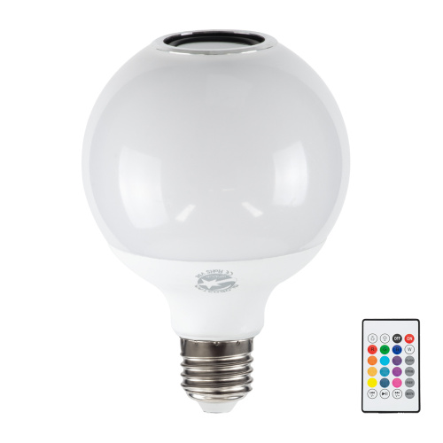 GLOBOSTAR® RGBOO 76072 Λάμπα E27 G95 με IR Ασύρματο χειριστήριο & 3W Bluetooth Ηχείο LED 12W 780lm 260° AC 220-240V IP20 Πολύχρωμο RGBW Dimmable - Sanan SMD Chip - Μ13 x Π25 x Υ43cm - 2 Χρόνια Εγγύηση