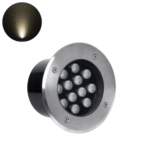 GLOBOSTAR® UNDERGROUND-TINA 90667 Χωνευτό Αρχιτεκτονικο Φωτιστικό Σποτ Δαπέδου LED 12W 1320lm 30° DC 24V Αδιάβροχο IP68 Θερμό Λευκό 2700K Dimmable - Ανοξείδωτο Ατσάλι 304 - Φ16 x Υ9cm / Q14cm - 3 Χρόνια Εγγύηση