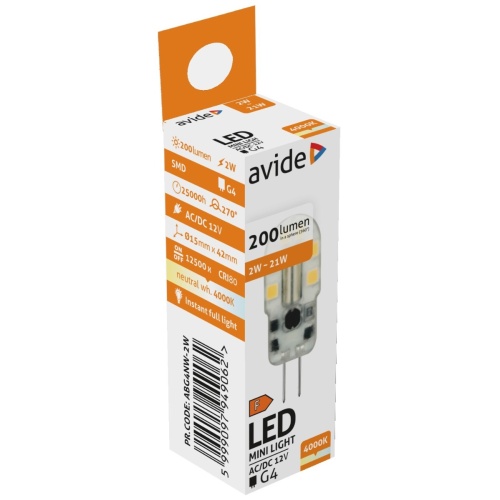 Avide LED 2W G4 160° Λευκό 4000K