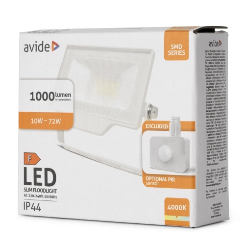 Avide Προβολέας LED SMD 10W NW 4000K Opt.PIR Λευκό