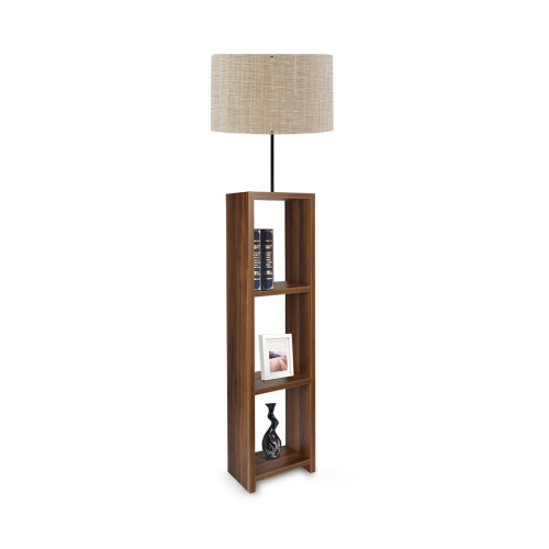 GloboStar® WOODO 204-0051 Μοντέρνο Eπιδαπέδιο Φωτιστικό Μονόφωτο 1 x E27 IP20 Καφέ Ξύλο με Μπεζ Ύφασμα - Μ38 x Π38 x Υ150cm