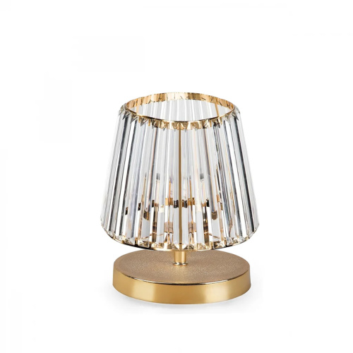 GloboStar® GLASSY 204-0064 Μοντέρνο Eπιτραπέζιο Φωτιστικό Πορτατίφ Μονόφωτο 1 x E27 IP20 Χρυσό Μέταλλο με Διάφανο Κρύσταλλο - Μ15 x Π15 x Υ25cm
