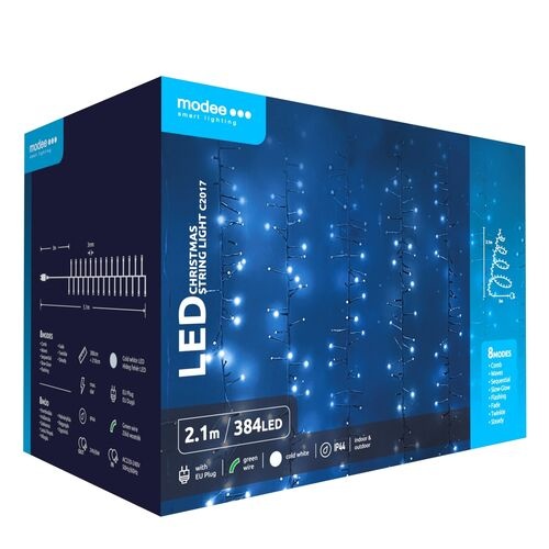 Modee Χριστουγεννιάτικα Φωτάκια LED με Τροφοδοτικό (384LED/2.1m) Ψυχρό Λευκό