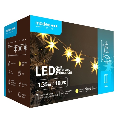 Modee Χριστουγεννιάτικα Διακοσμητικά Φωτάκια LED Μπαταρίας (10LED/165cm/15cm) Θερμό Λευκό