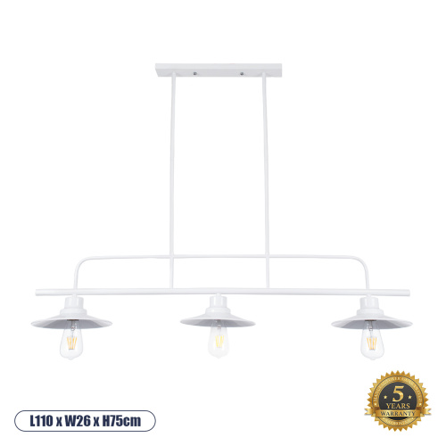 GLOBOSTAR® REGAL 01010 Vintage Φωτιστικό Οροφής με Ντουί 3 x E27 AC 220-240V IP20 - Λευκό - Μ110 x Π26 x Υ75cm