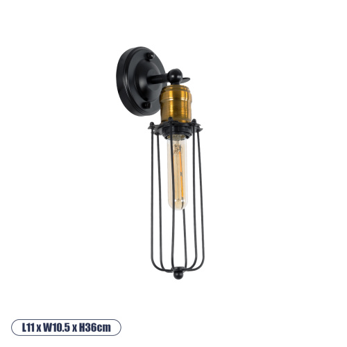 GLOBOSTAR® CATEL 01055 Vintage Φωτιστικό Τοίχου - Απλίκα με Ντουί 1 x E27 AC 220-240V IP20 - Μαύρο & Χρυσό - Μ11 x Π10.5 x Υ36cm