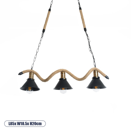 GLOBOSTAR® TYMEN 01189 Boho Κρεμαστό Φωτιστικό Οροφής με Ντουί 3 x E27 AC 220-240V IP20 - Μαύρο & Μπεζ - Μ85 x Π18.5 x Υ20cm