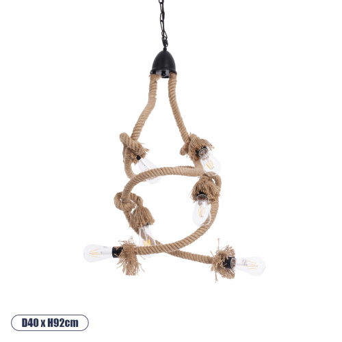 GLOBOSTAR® HAMTINE 01229 Vintage Κρεμαστό Φωτιστικό Οροφής με Ντουί 6 x E27 AC 220-240V IP20 - Μαύρο & Μπεζ - Μ40 x Π40 x Υ92cm