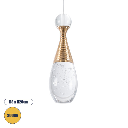 GLOBOSTAR® JADORE 01232 Μοντέρνο Κρεμαστό Φωτιστικό Οροφής LED 5W 400lm 120° AC 220-240V IP20 Θερμό Λευκό 3000K - Lumileds SMD Chip - Χρυσό & Διάφανο - Μ8 x Π8 x Υ26cm - 2 Χρόνια Εγγύηση